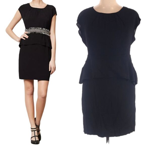 Anthropologie MOULINETTE SOEURS Crepe Peplum Dress 14 - Picture 1 of 9